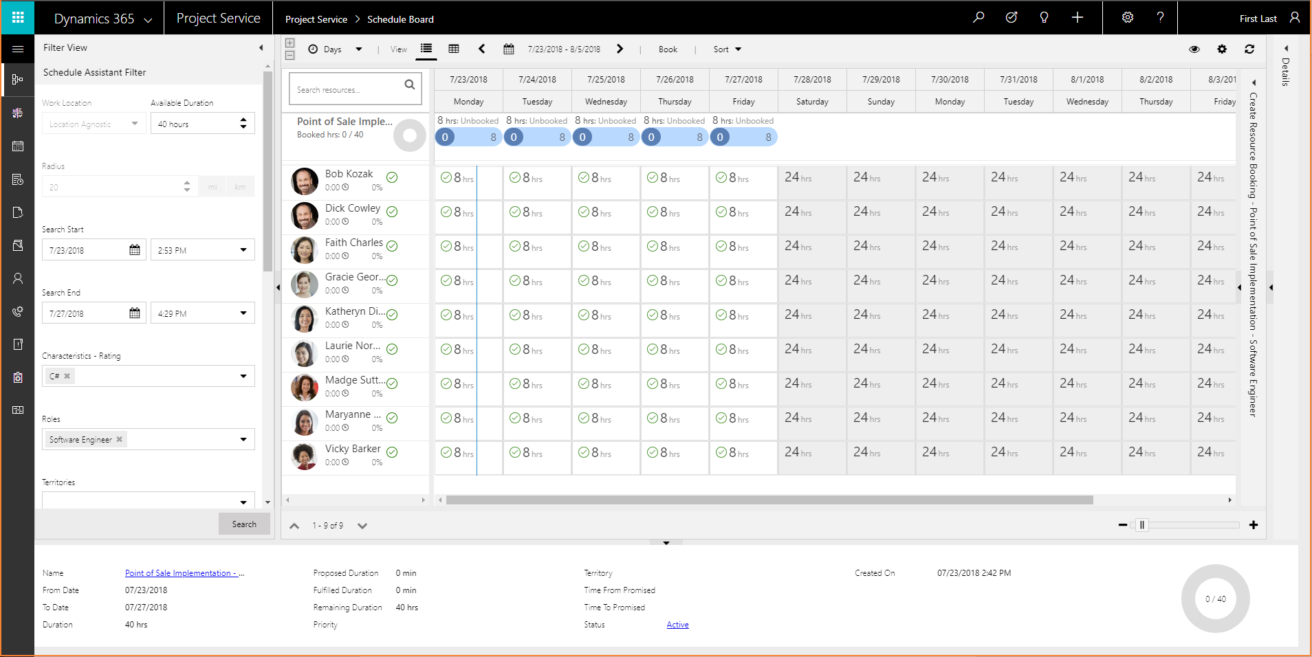 Project Operations resource scheduling and utilization